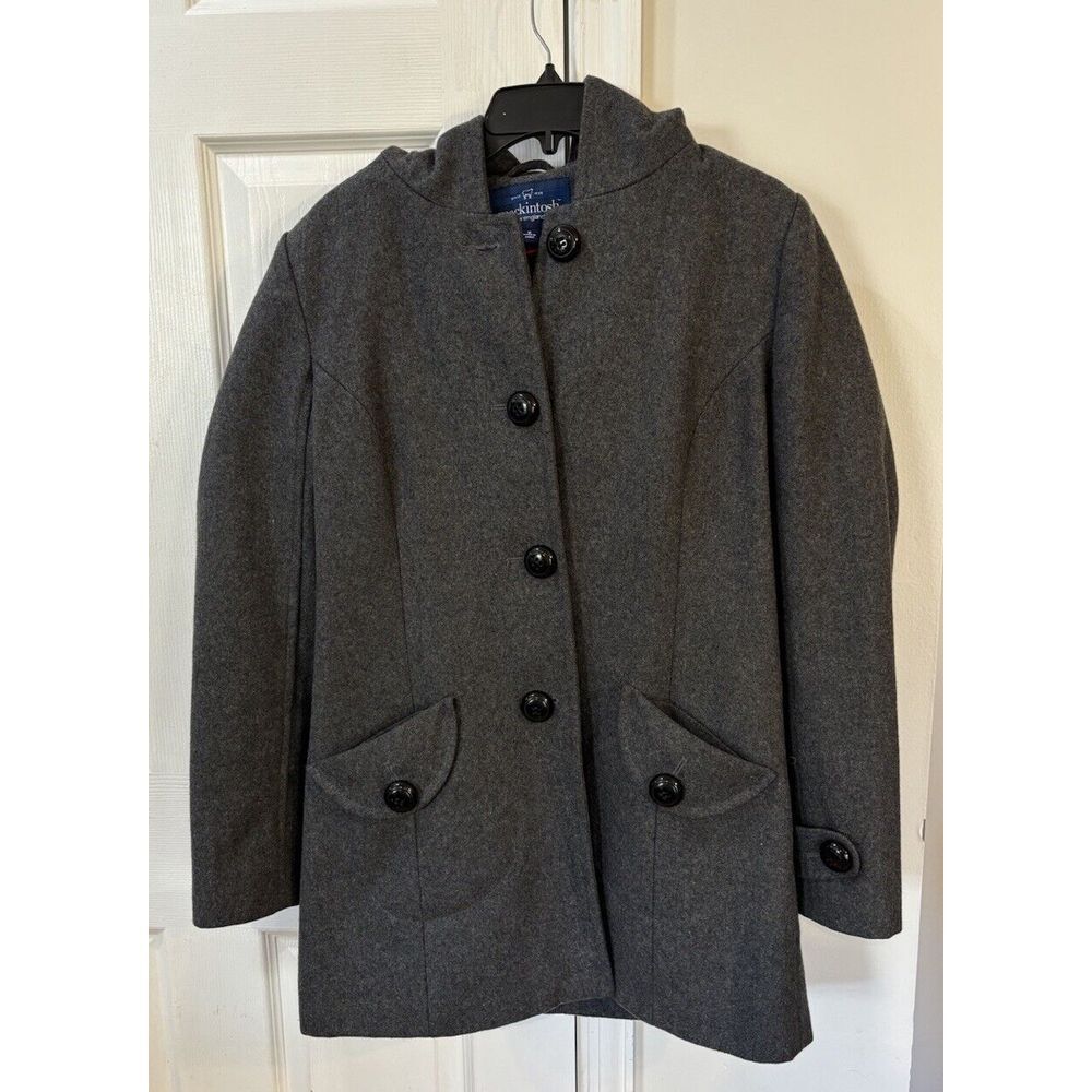 Mackintash New England Hooded Coat Women's Sz M Gray Wool Blend **Read Flaw**